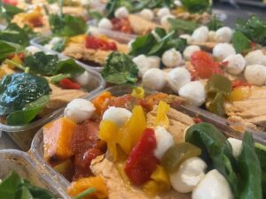 Tumeric Pasta with fresh spinach, roast butternut squash, mixed roast peppers and chicken